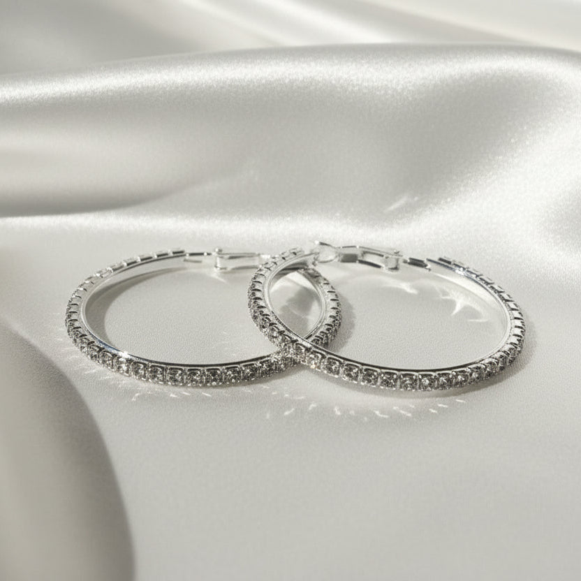 Silver Luxe Crystal Hoop Earrings-40 mm