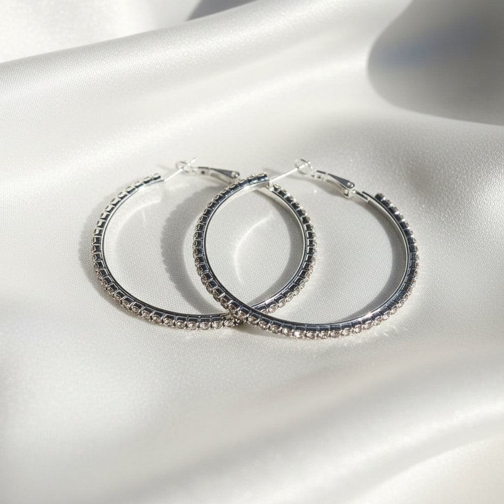 Silver Luxe Crystal Hoop Earrings-50 mm