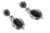 Ornate Black Stone Vintage Statement Earrings
