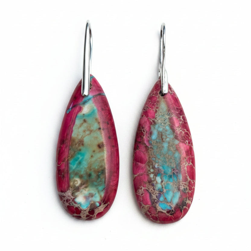 Pink Imperial Jasper Teardrop Earrings