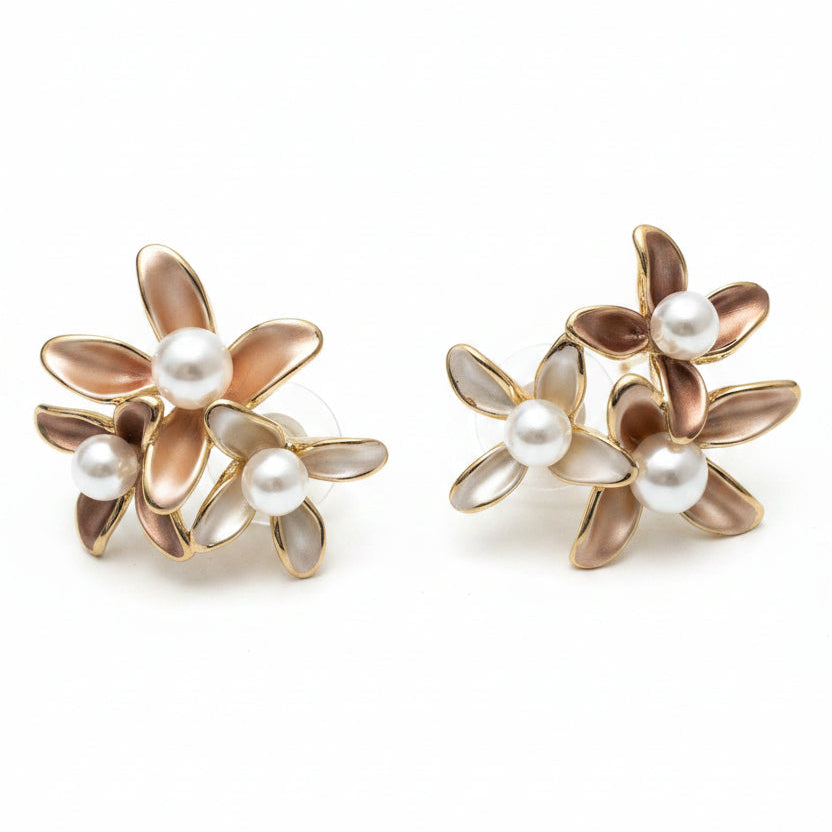 Rose-Gold & Pearl Cluster Studs