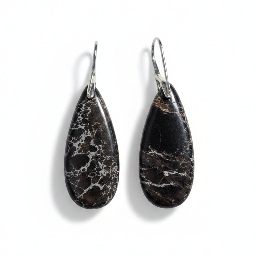 Black Imperial Jasper Teardrop Earrings