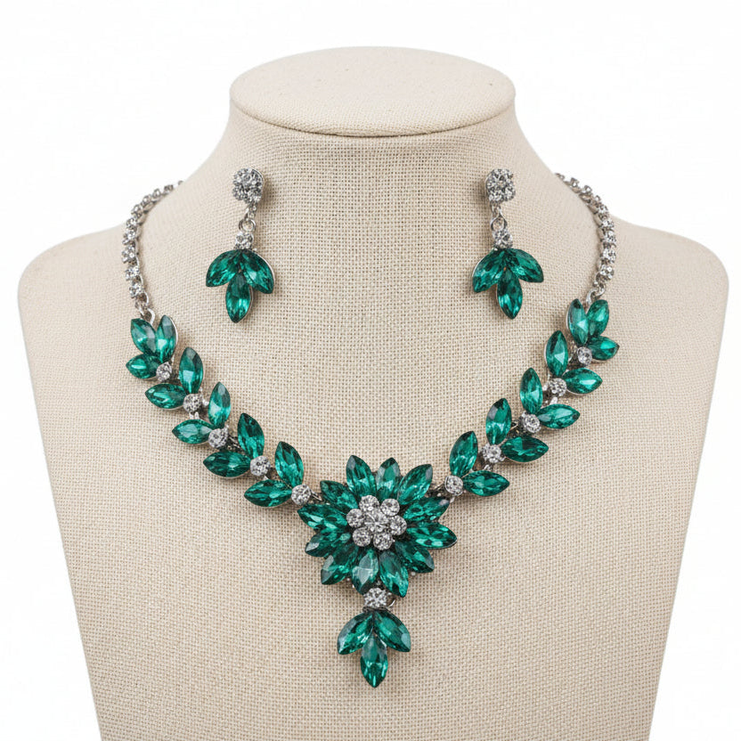 Emerald Green Floral Statement Necklace Set