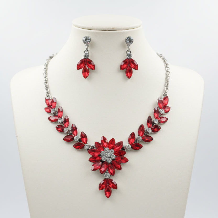 Ruby Red Floral Statement Set