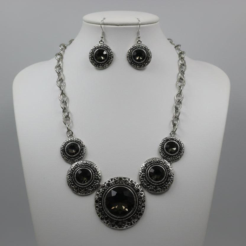 Black Silver Chain Necklace & Earrings