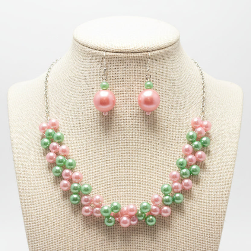 Blush Garden Beaded Necklace & Earring