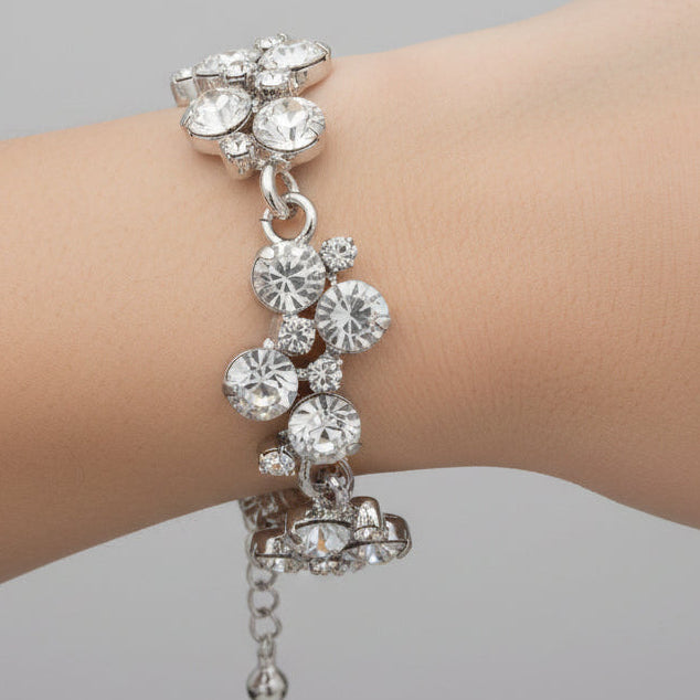 Silver Crystal Cluster Link Statement Bracelet
