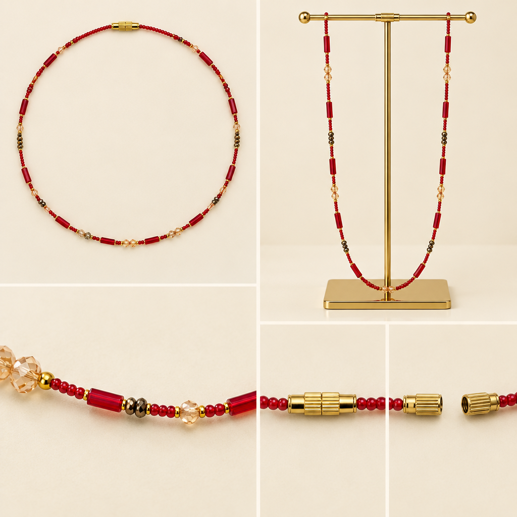Crimson Radiance Waist Beads square collage
