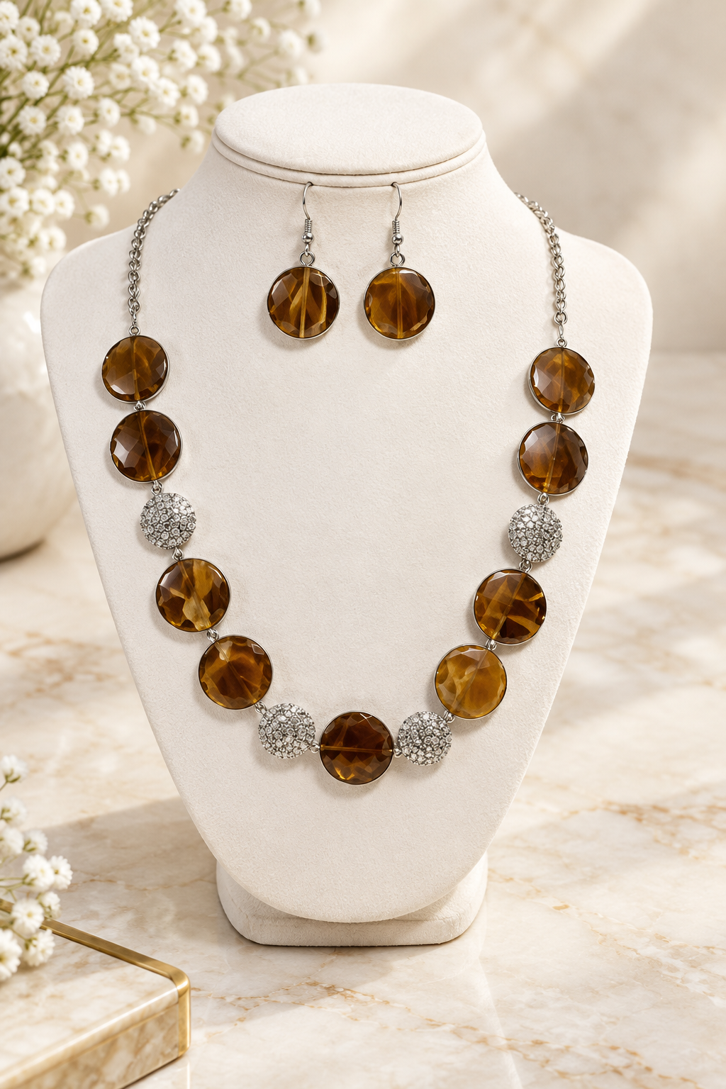 Golden Mocha Statement Necklace Set
