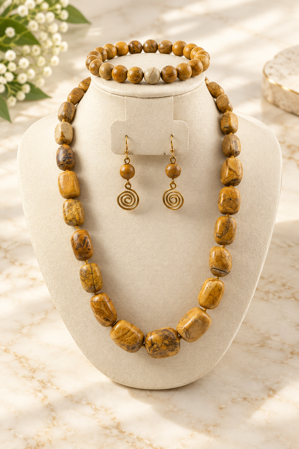 Jasper Stone Necklace Set
