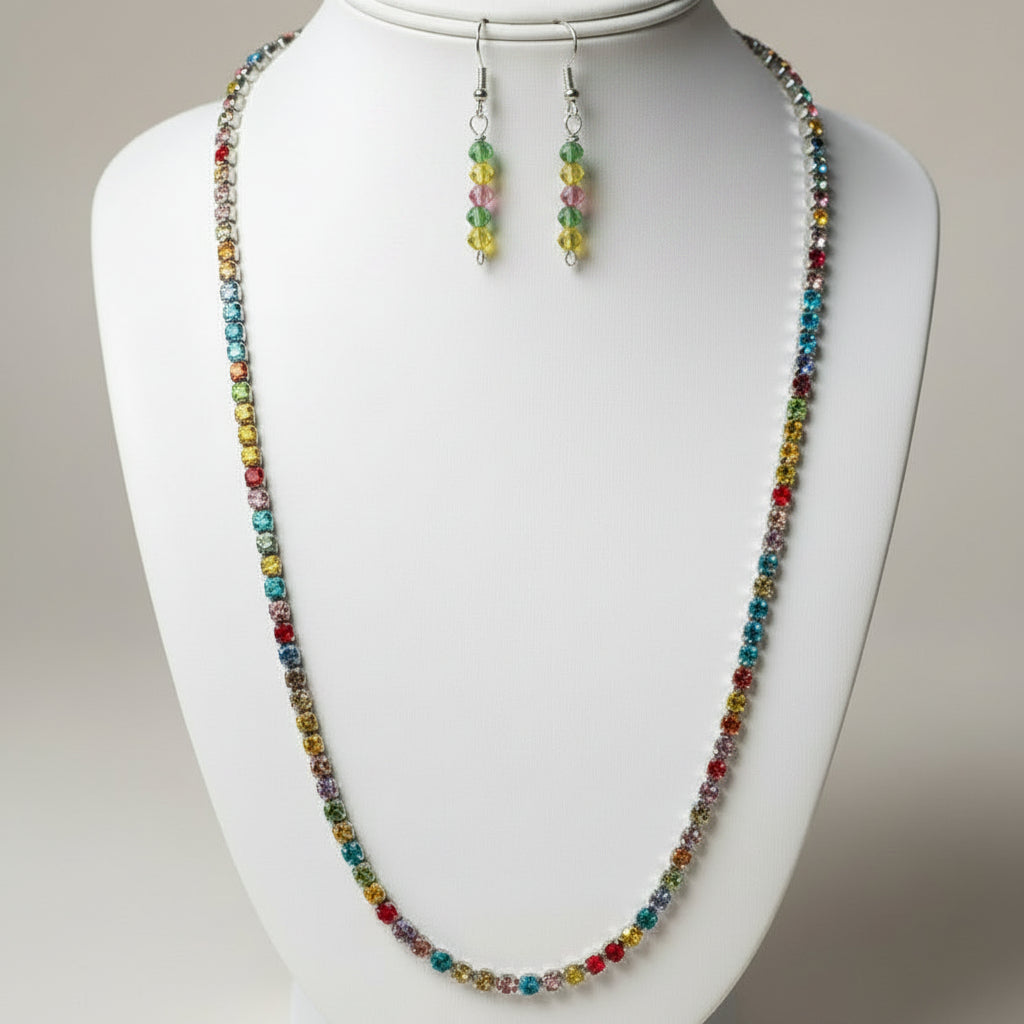 Multicolor Rhinestone Necklace & Earrings