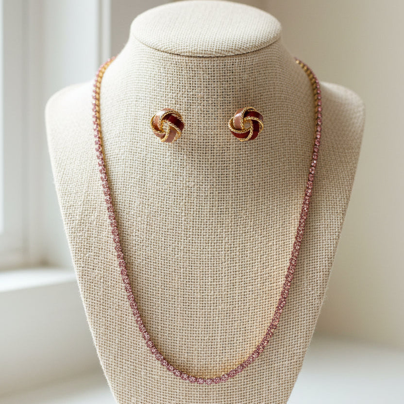 Purple Rhinestone Necklace & Earrings