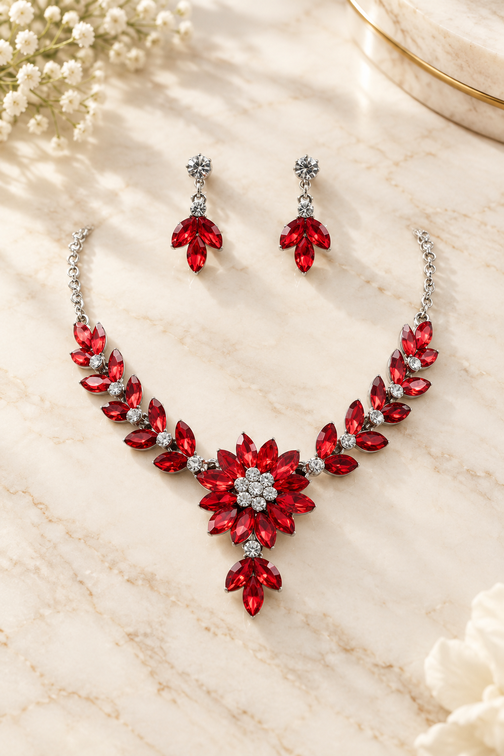 Ruby Red Floral Statement Set