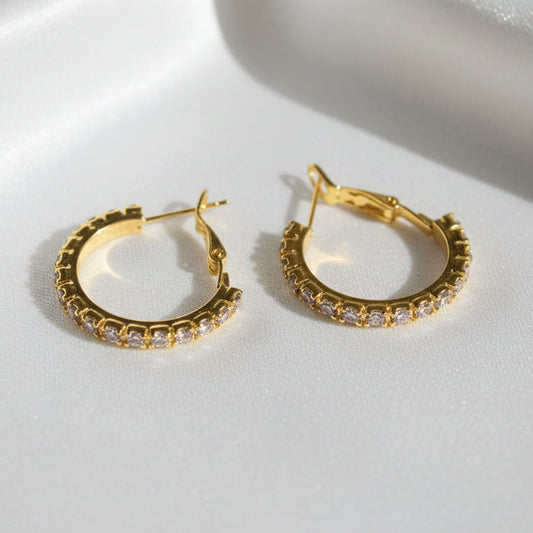 Golden Radiance Crystal Hoop Earrings