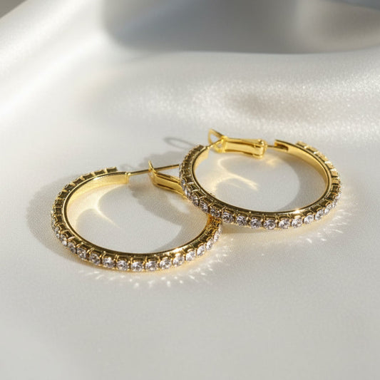 Golden Radiance Crystal Hoop Earrings-30 mm