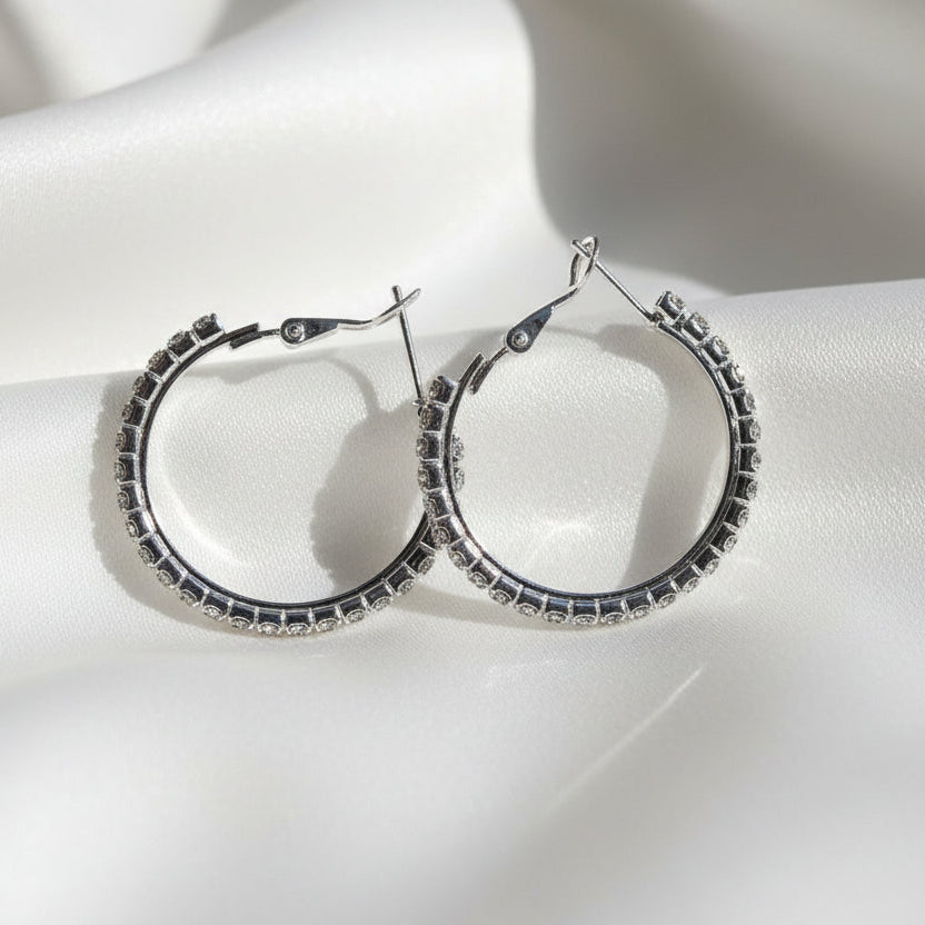 Silver Luxe Crystal Hoop Earrings-30 mm