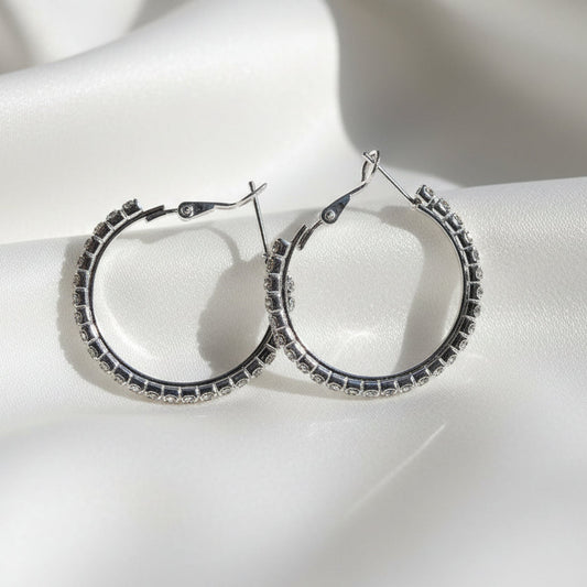 Silver Luxe Crystal Hoop Earrings-30 mm