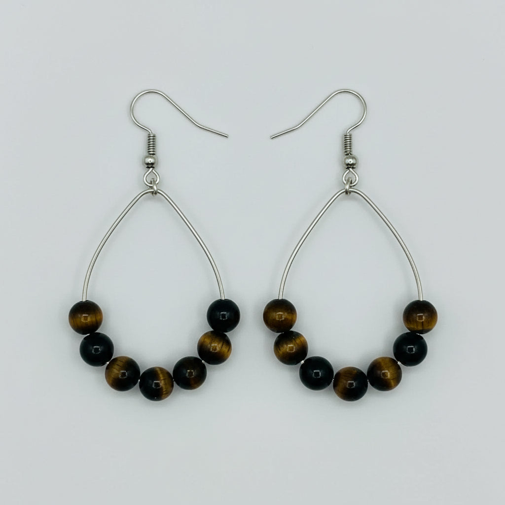 Brown Tiger Eye Hoop Earrings