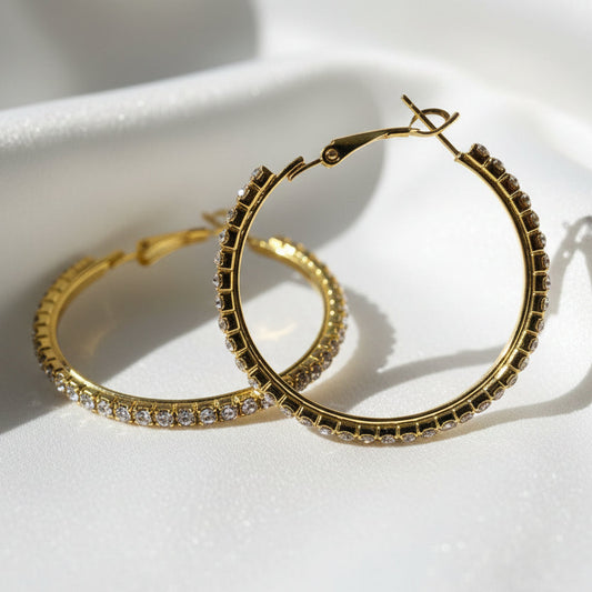 Golden Radiance Crystal Hoop Earrings-40 mm