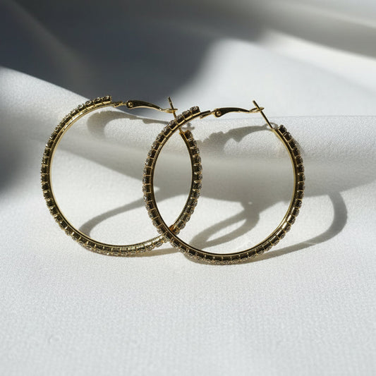 Golden Radiance Crystal Hoop Earrings-50 mm