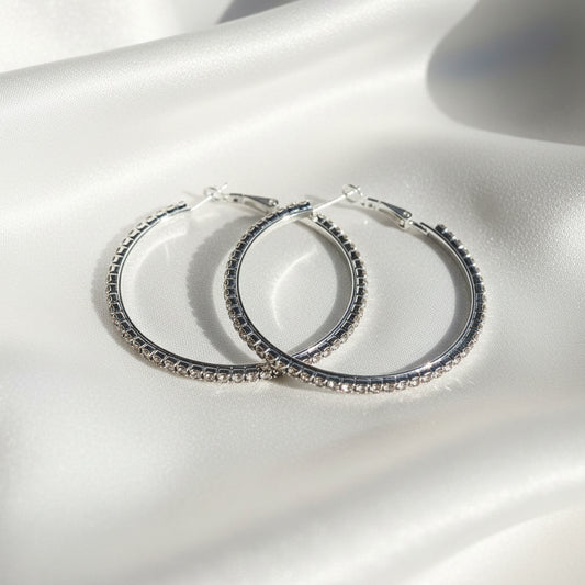 Silver Luxe Crystal Hoop Earrings-50 mm