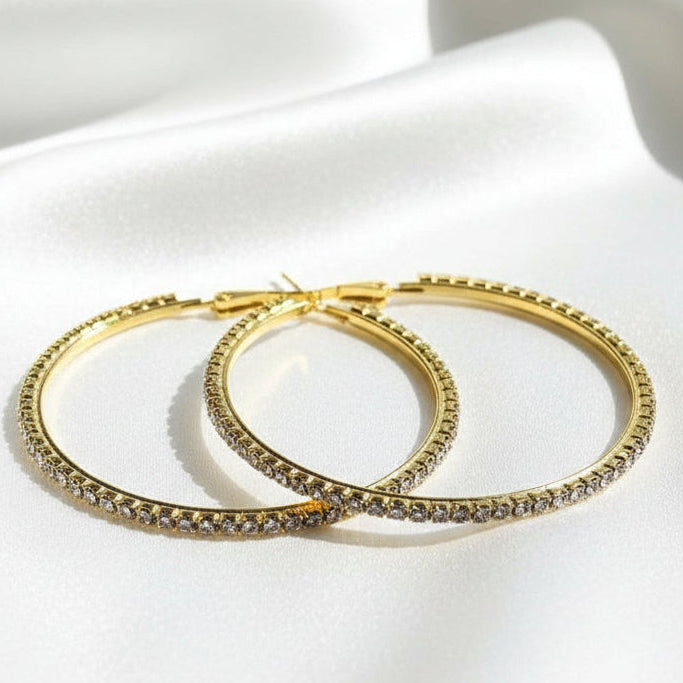 Golden Radiance Crystal Hoop Earrings-60 mm