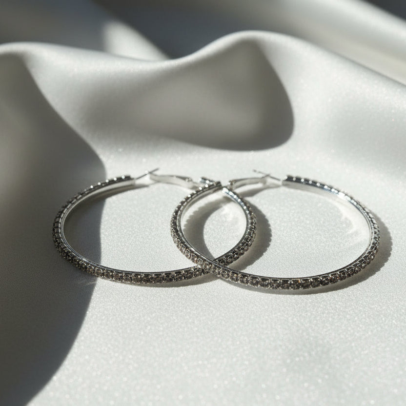 Silver Luxe Crystal Hoop Earrings-60 mm