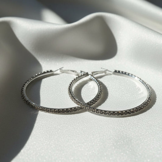 Silver Luxe Crystal Hoop Earrings-60 mm