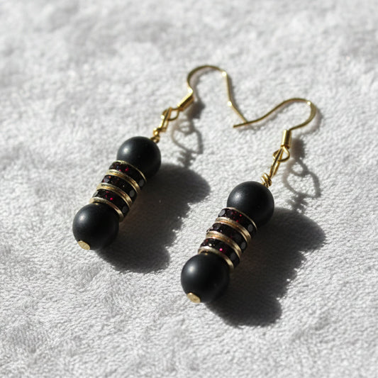Black & Gold Bead Dangle Earrings