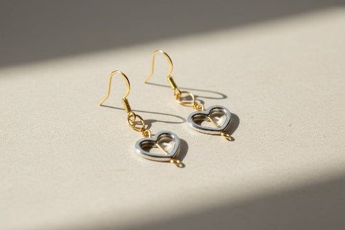Gold & Silver Heart Charmed Earrings