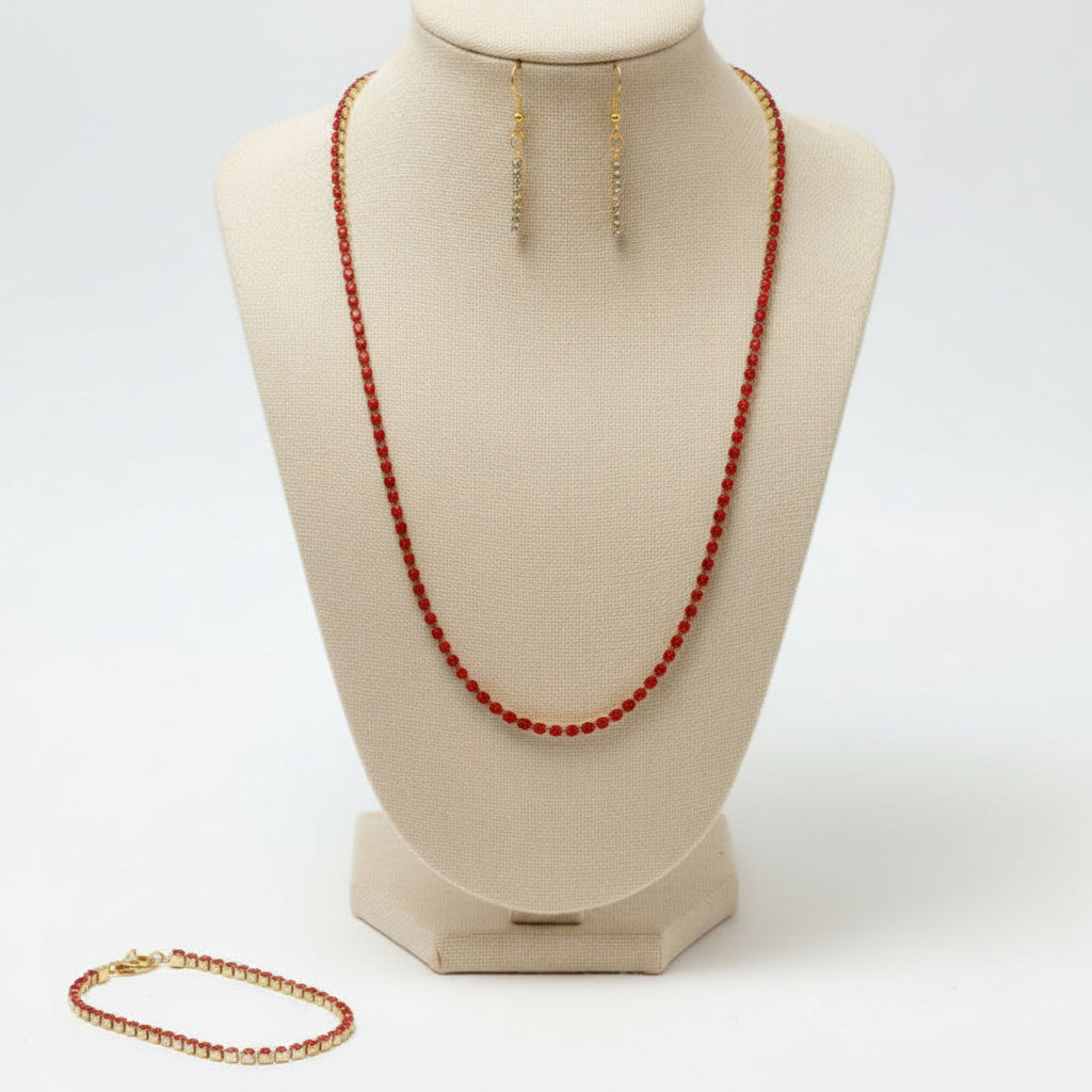 Ruby Red Rhinestone Necklace Set
