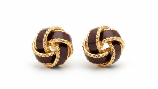 Brown Enamel Knot Stud Earrings