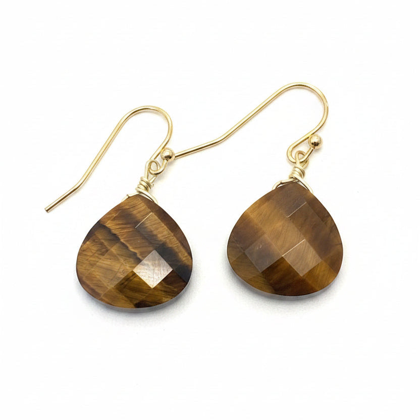 Faceted Tiger Eye Gemstone Drop Earrings