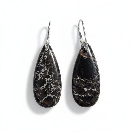 Black Imperial Jasper Teardrop Earrings