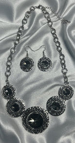 Black Silver Chain Necklace & Earrings