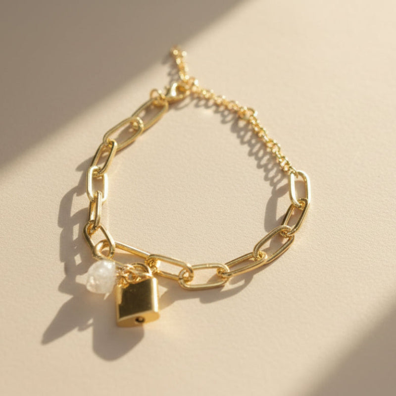 Gold Chain Lock Charm Custom Bracelet