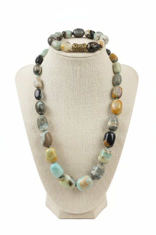 Multi Agate Stone Necklace & Bracelet
