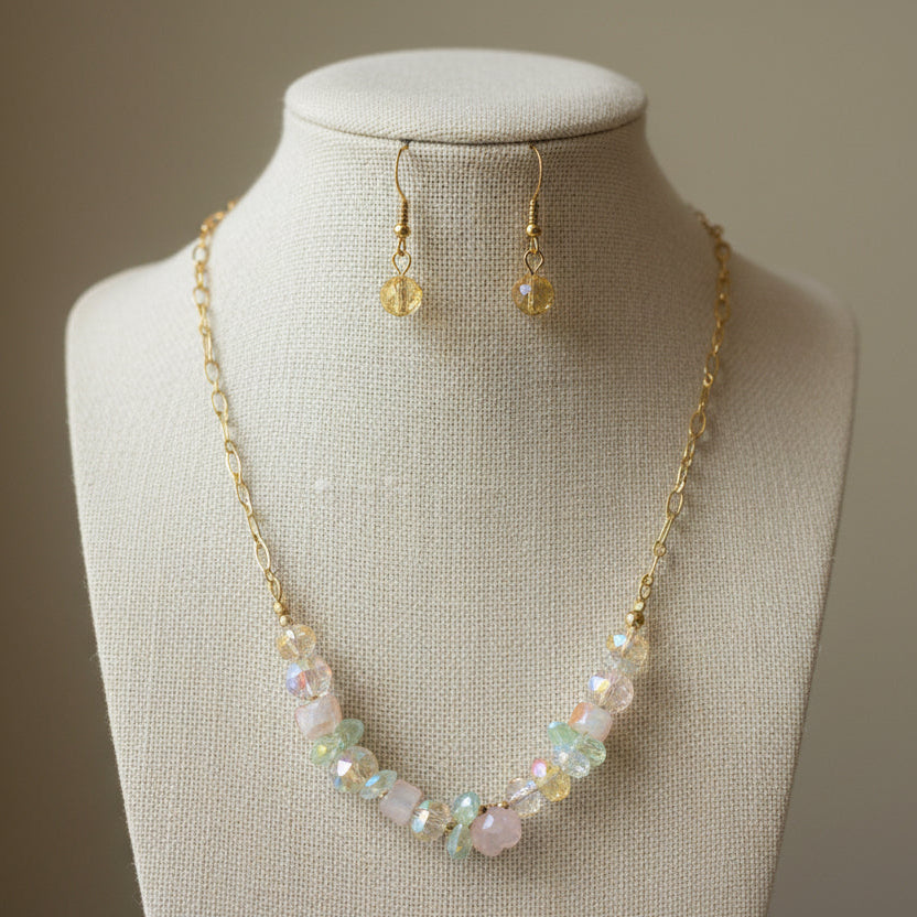 Golden Glow Crystal Bead Necklace Set