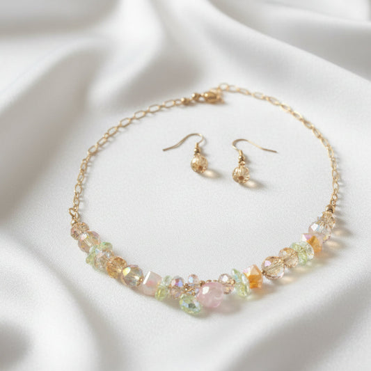 Golden Glow Crystal Bead Necklace Set