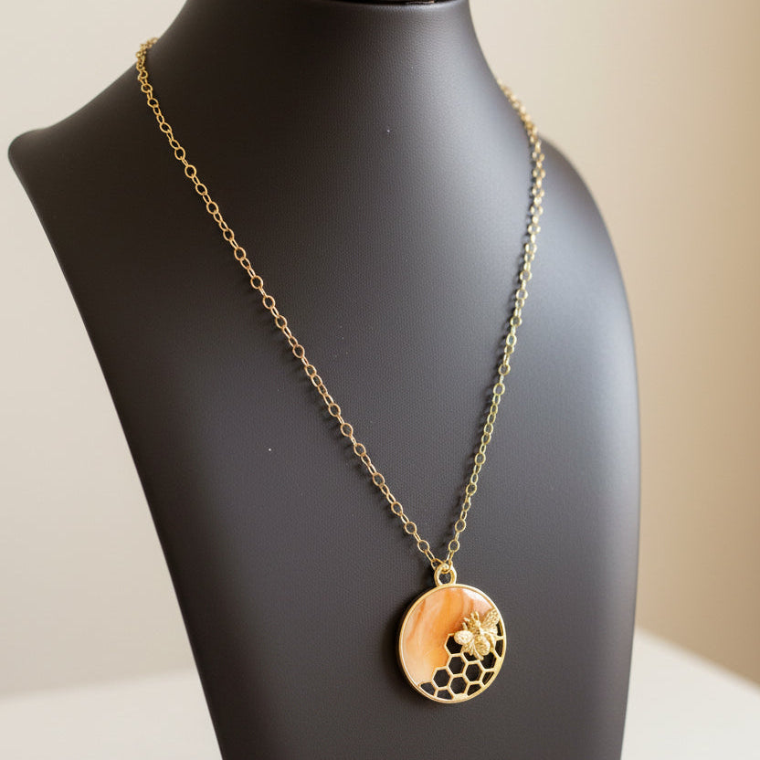 Golden Honeybee Charm Necklace