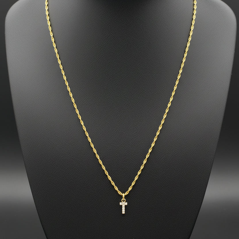 Dainty Gold Initial Necklace (T)