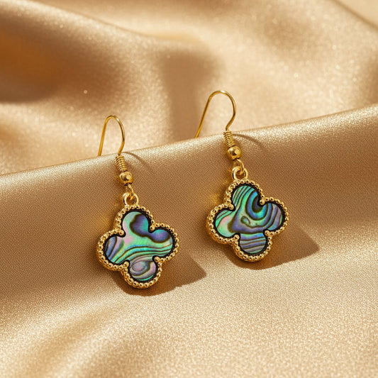 Iridescent Clover Abalone Earrings