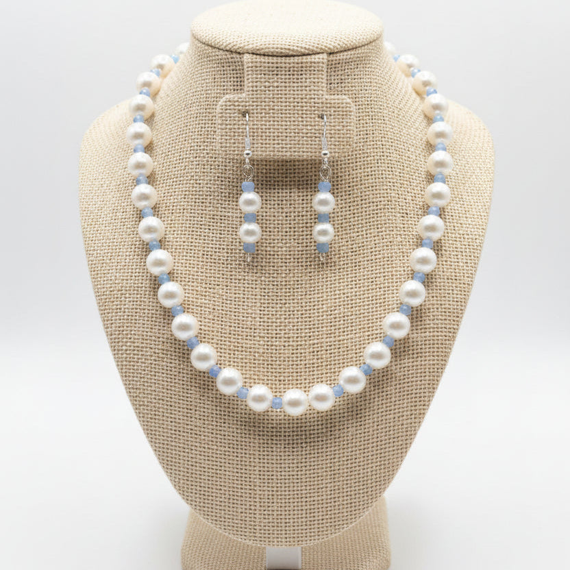 Serene Pearl & Sky Blue Beaded Necklace Set
