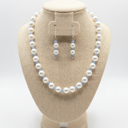 Serene Pearl & Sky Blue Beaded Necklace Set