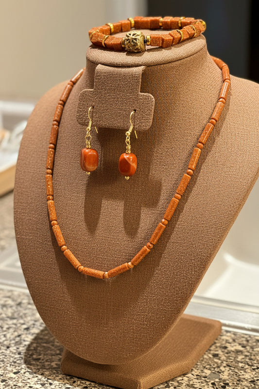 Gold Stone Necklace Set