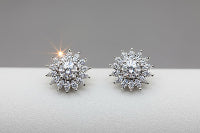 Silver Crystal Floral Studs