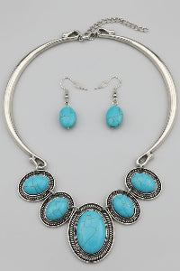 Turquoise-Stone Collar Necklace Set