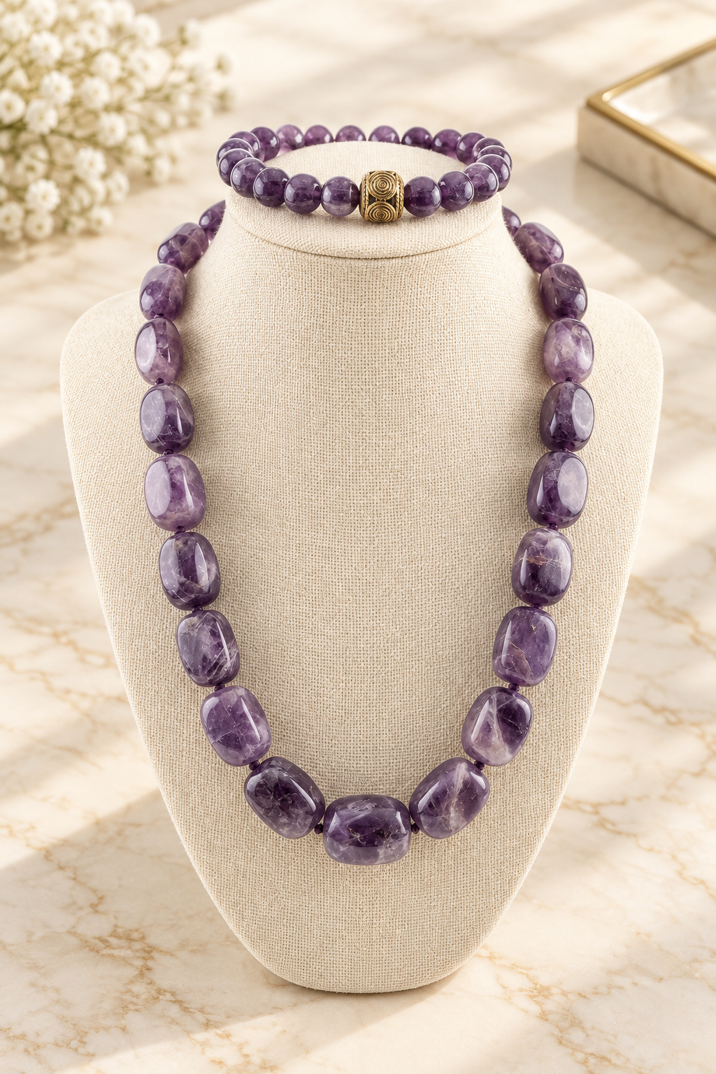 Amethyst Royale Stone Set on cream marble