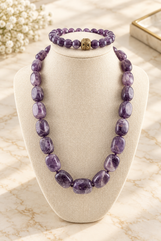 Amethyst Royale Stone Set on cream marble