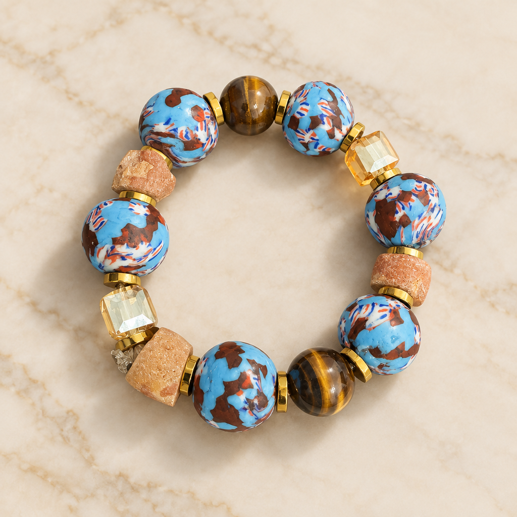 Auri Safari Bracelet on a cream-marble background
